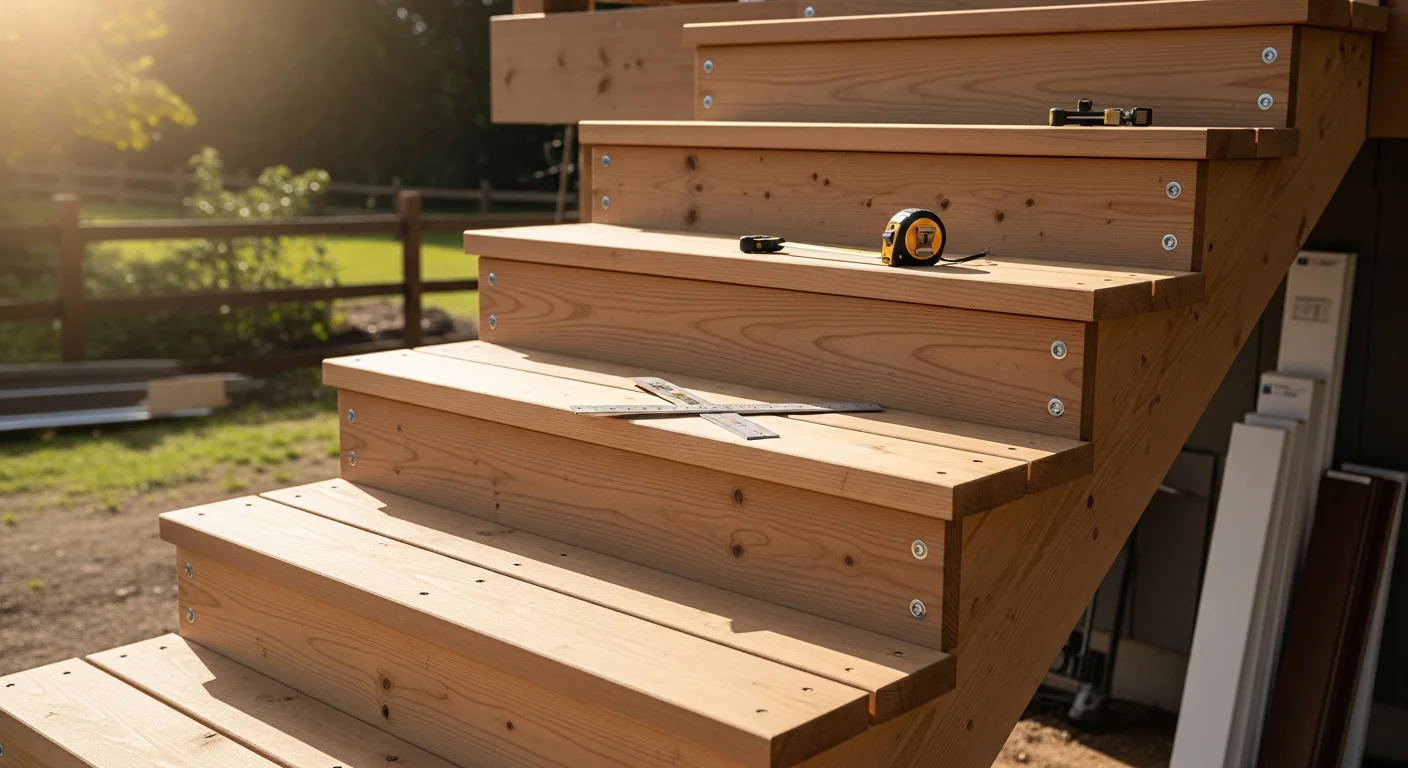 Carpenter installing custom deck and stairs
