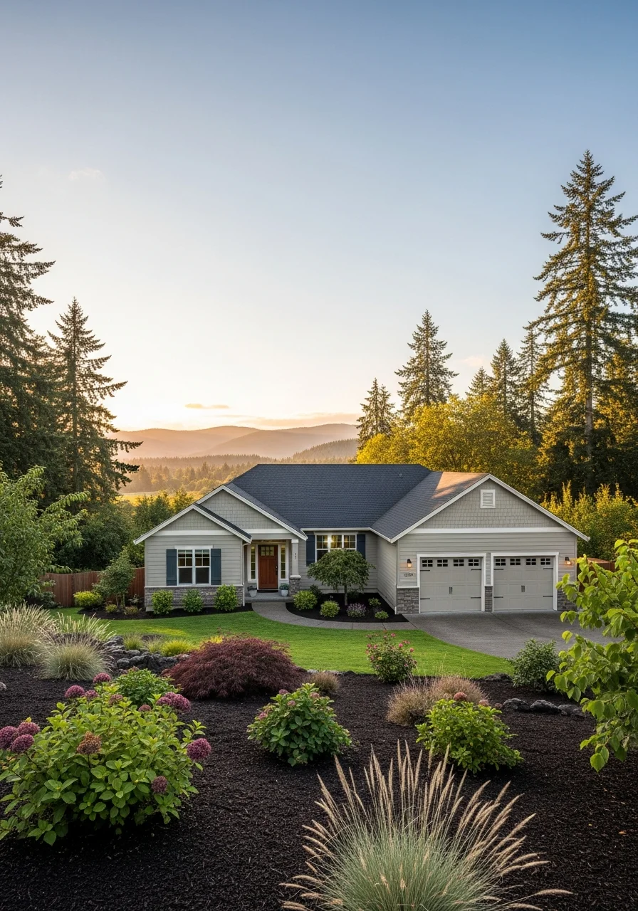 Portrait-style image of a valley home with characteristic landscaping, showing the blend of rural setting and residential comfort.