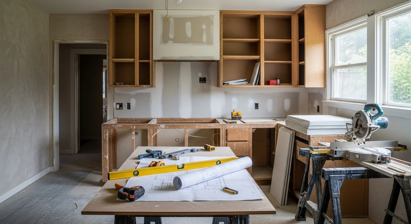 A renovated interior room in a Salem, Oregon home showing updated walls, flooring, and trim completed by a general contractor. The space reflects a clean, finished result typical of a mid-century home renovation in the Salem area.